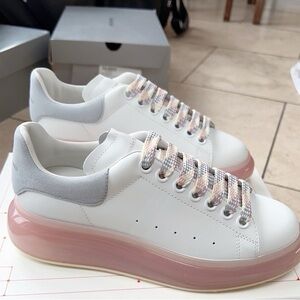 Alexander McQueen Men’s White Leather Platform Sneaker with Gum Sole